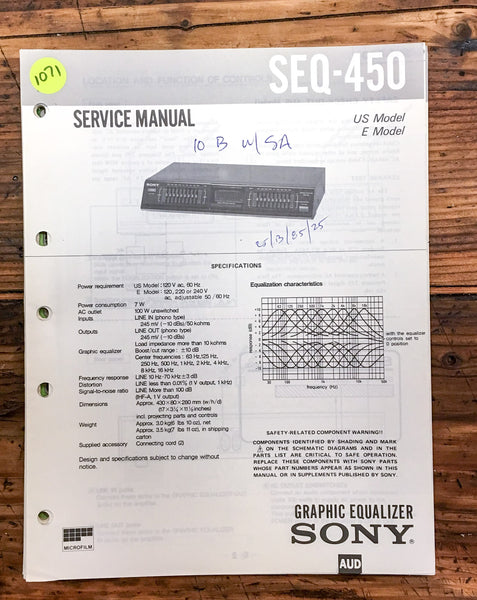 Sony SEQ-450 Equalizer  Service Manual *Original*