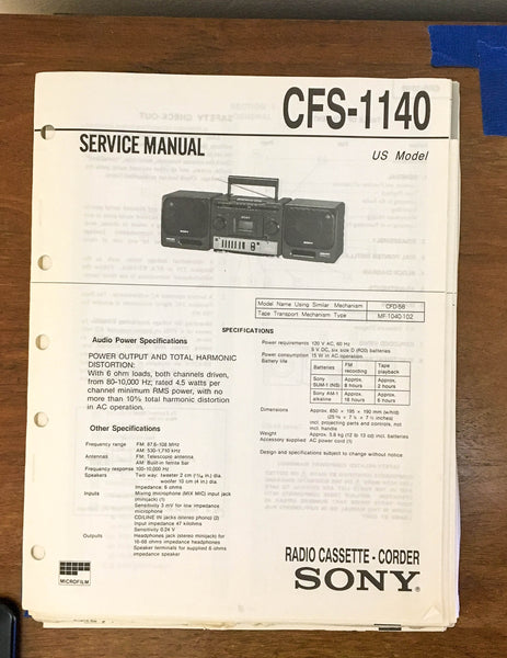 Sony CFS-140 Radio Cassette Recorder / Boombox Service Manual *Original*