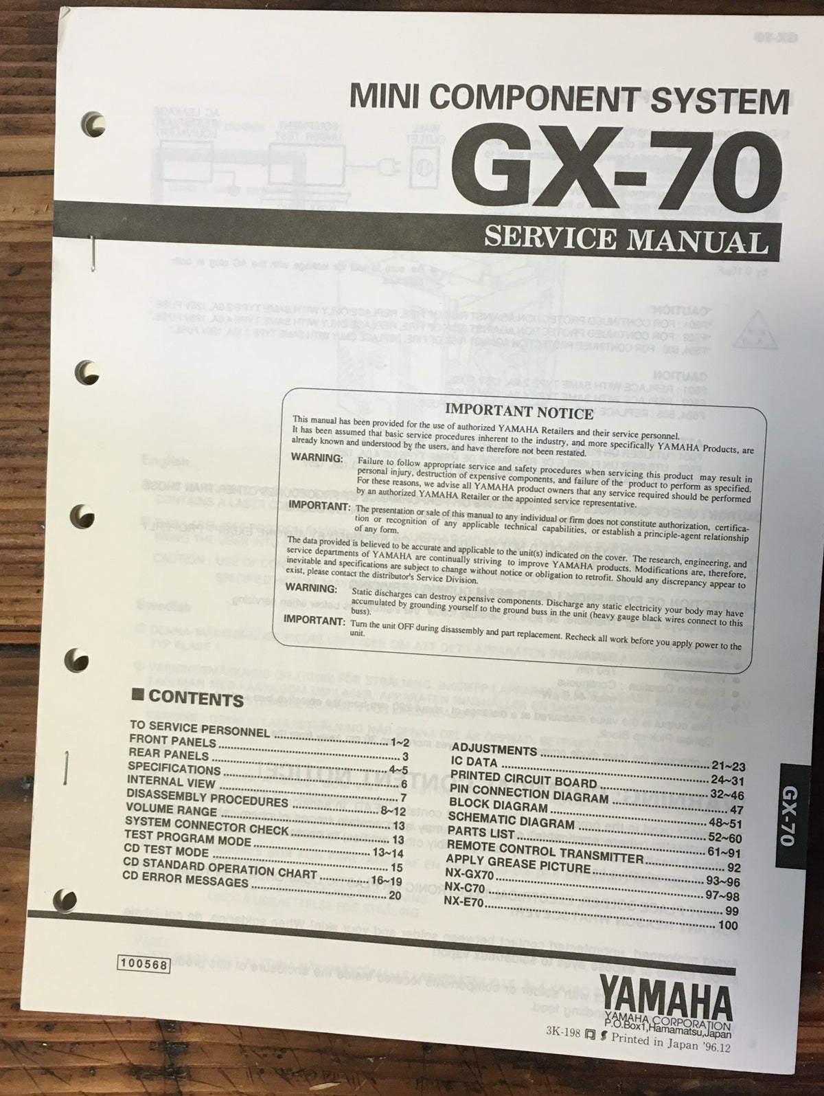 Yamaha GX-70 Stereo Service Manual *Original*