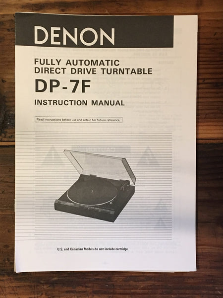 Denon DP-7F Record Player / Turntable Owners / Operating Manual *Original*