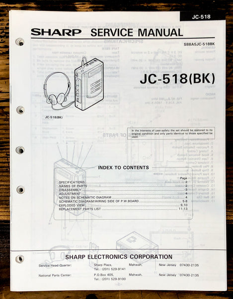 Sharp JC-518 Cassette Service Manual *Original*