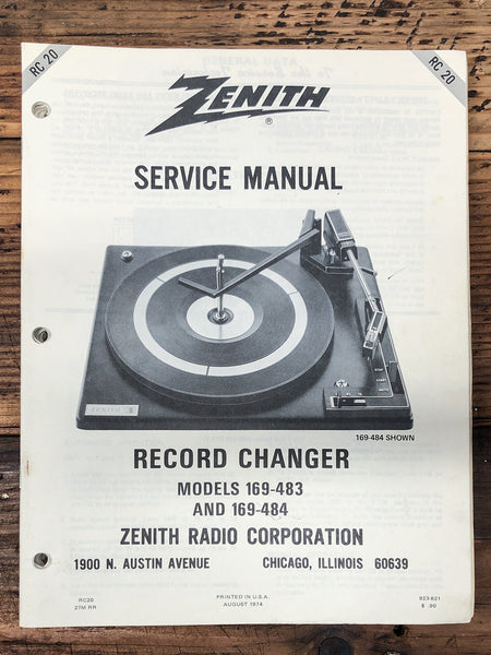 Zenith 169-483 169-484 Record Player / Turntable  Service Manual *Original*