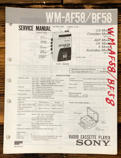 Sony WM-AF58 WM-BF58   Service Manual *Original*