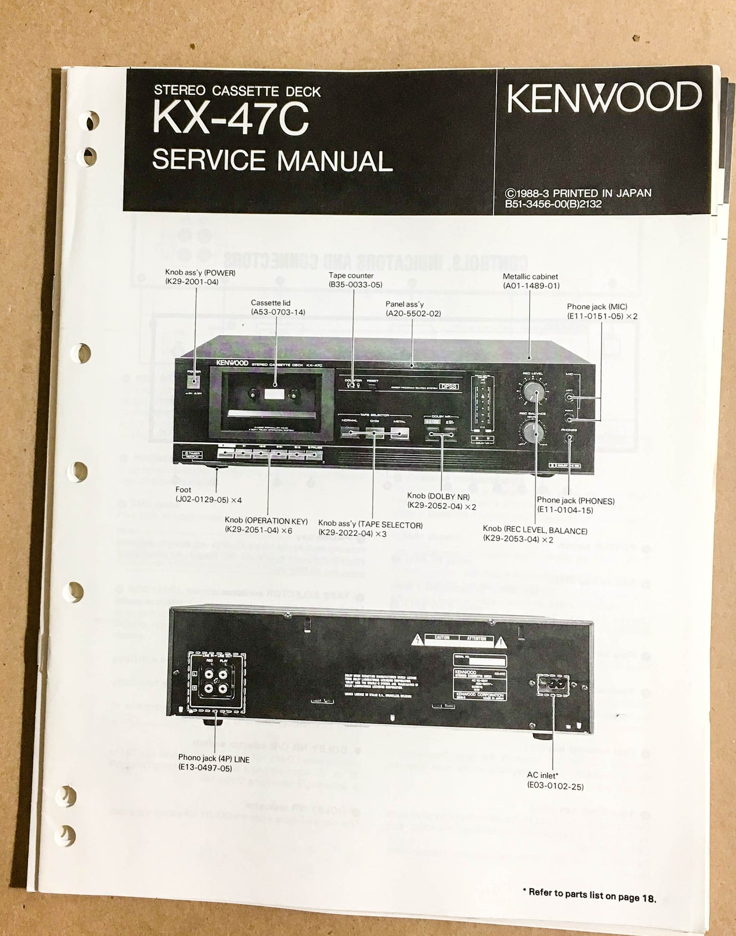 Kenwood KX-47C Cassette Tape Deck  Service Manual *Original*