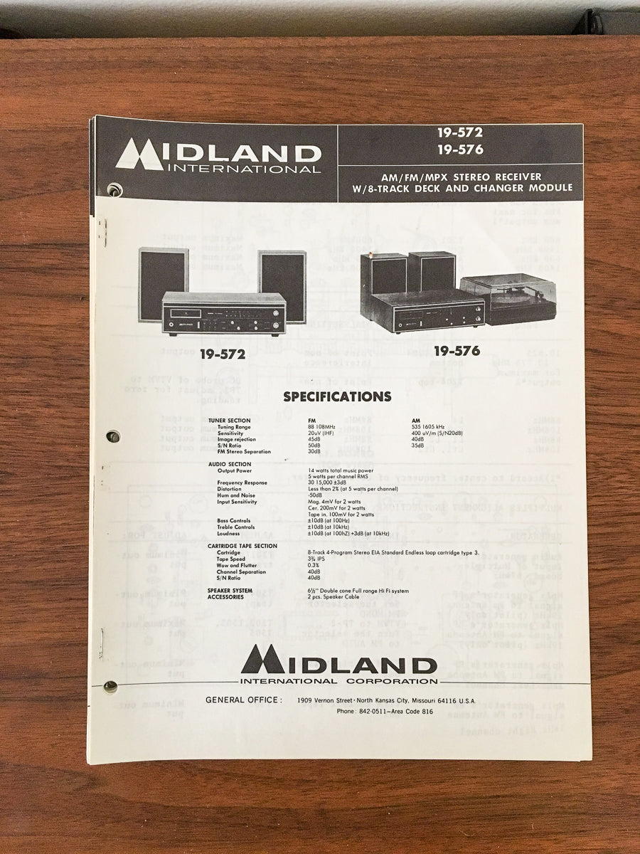 Midland 19-572 & 19-576 Receiver Service Manual *Original*