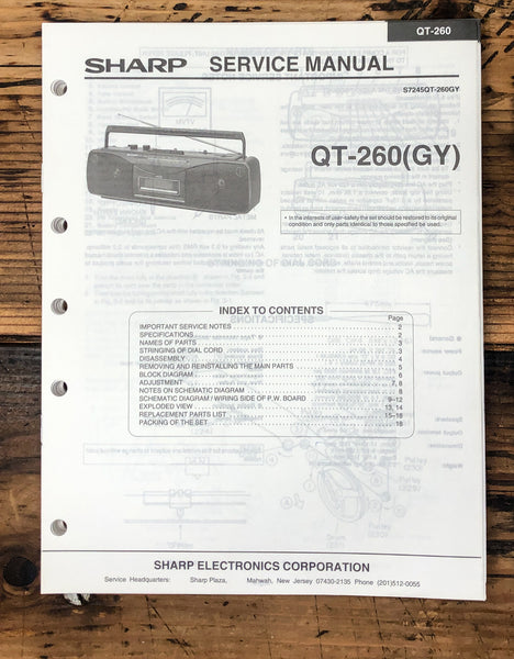 Sharp QT-260 Radio Service Manual *Original*