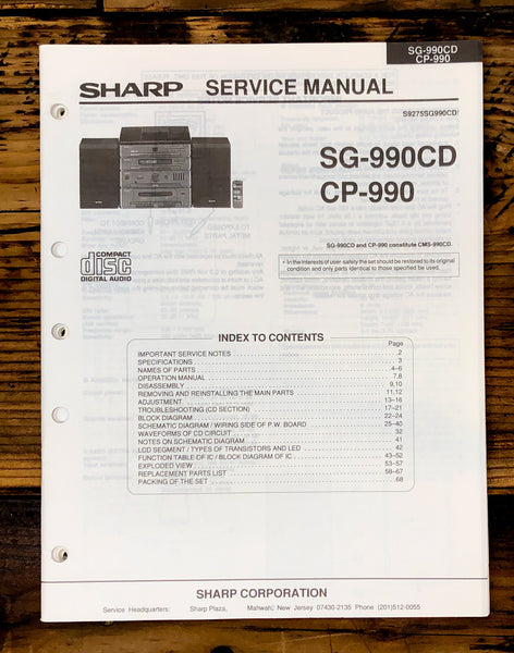 Sharp SG-990CD CP-990 Radio / Stereo System Service Manual *Original*
