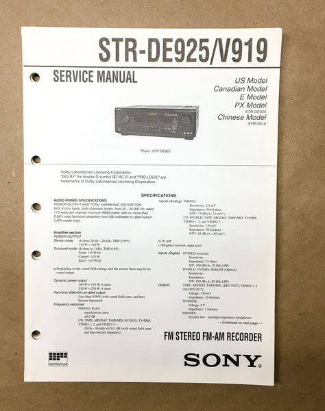 Sony STR-DE925 STR-V919 Receiver Service Manual *Original*