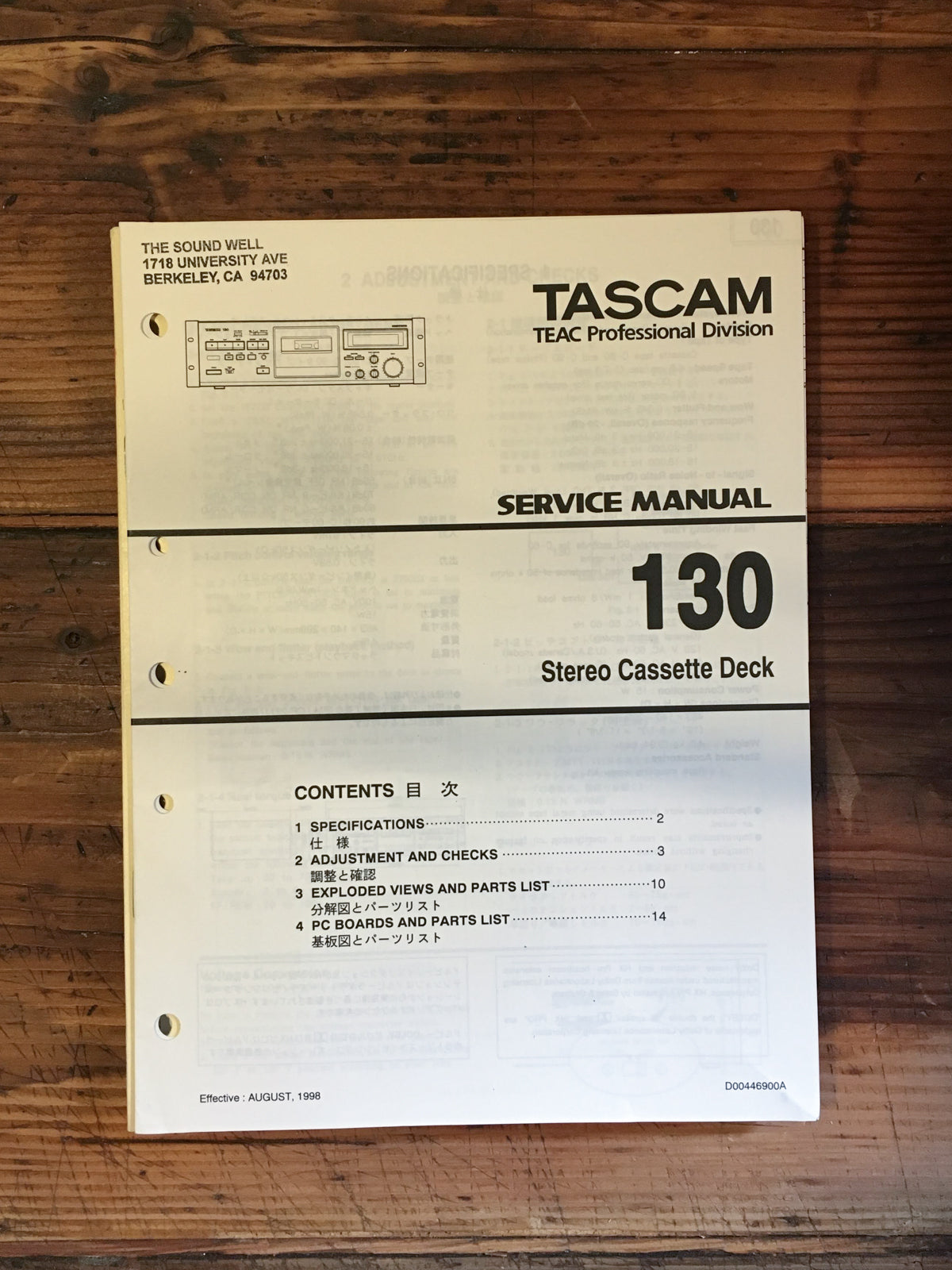 Teac / Tascam Model 130 Cassette Service Manual *Original*