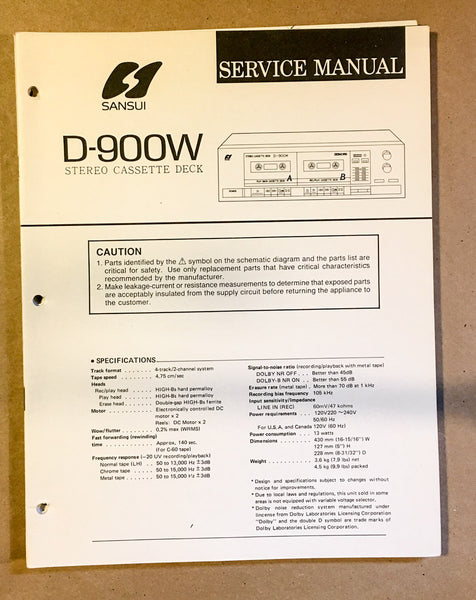 Sansui D-900W Cassette / Tape Player Service Manual *Original* #2