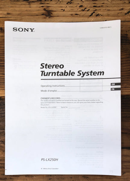 Sony PS-LX250H Turntable  Owners / User Manual *Original*