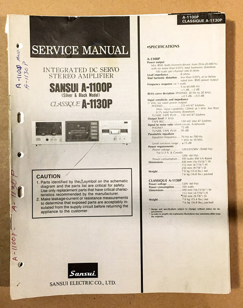 Sansui A-1100P A-1130P Amplifier  Service Manual *Original*