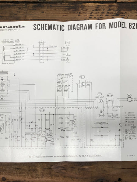 Marantz Model 6200 Record Player / Turntable  Fold Out Schematic *Original*