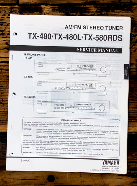 Yamaha TX-480 TX-480L TX-580RDS Tuner Service Manual *Original*