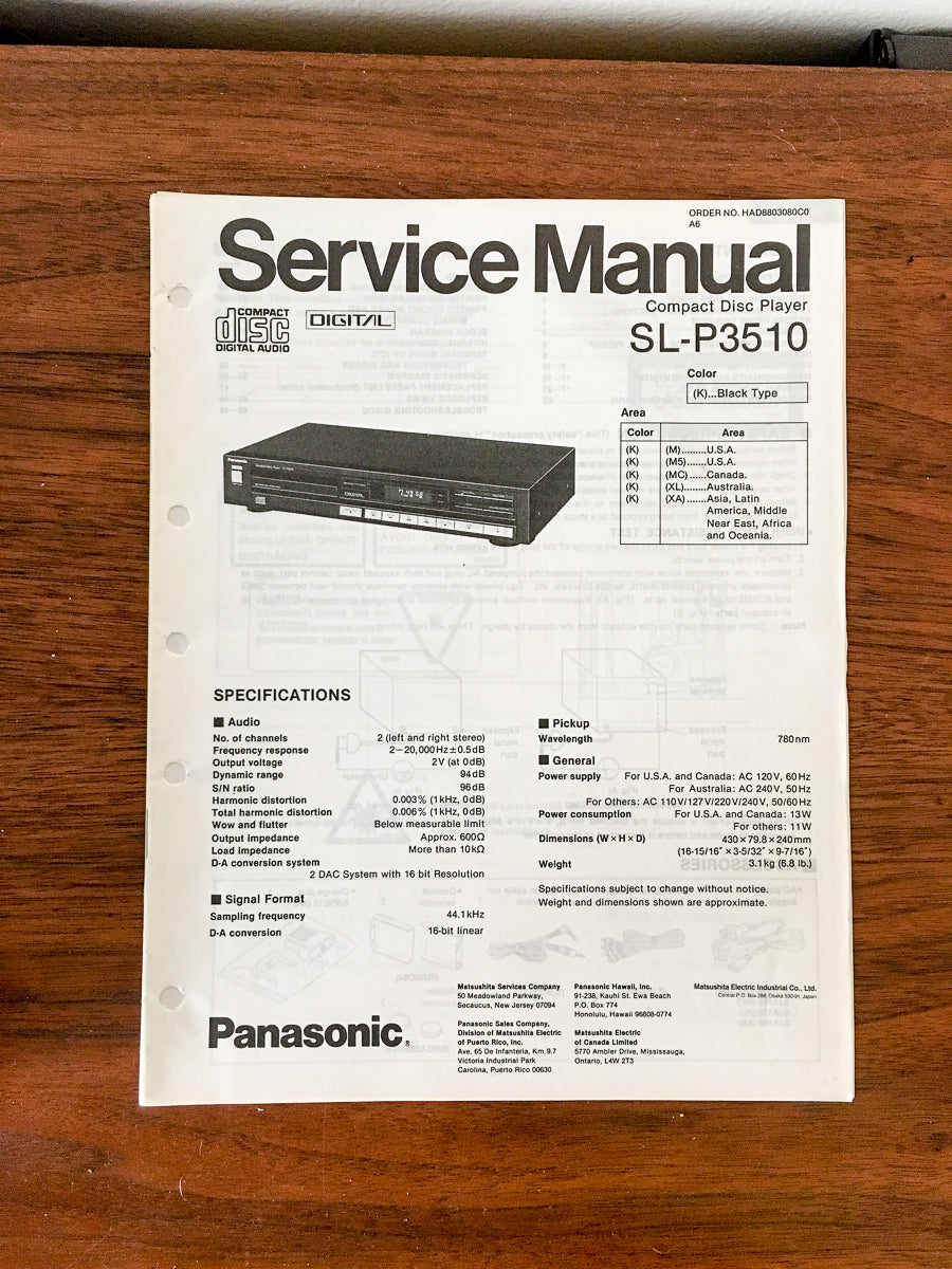 Panasonic SL-P3510 CD Player Service Manual *Original*