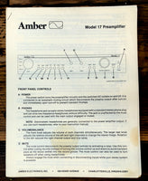 Amber Model 17 Preamp / Preamplifier Owner / User Manual *Original*