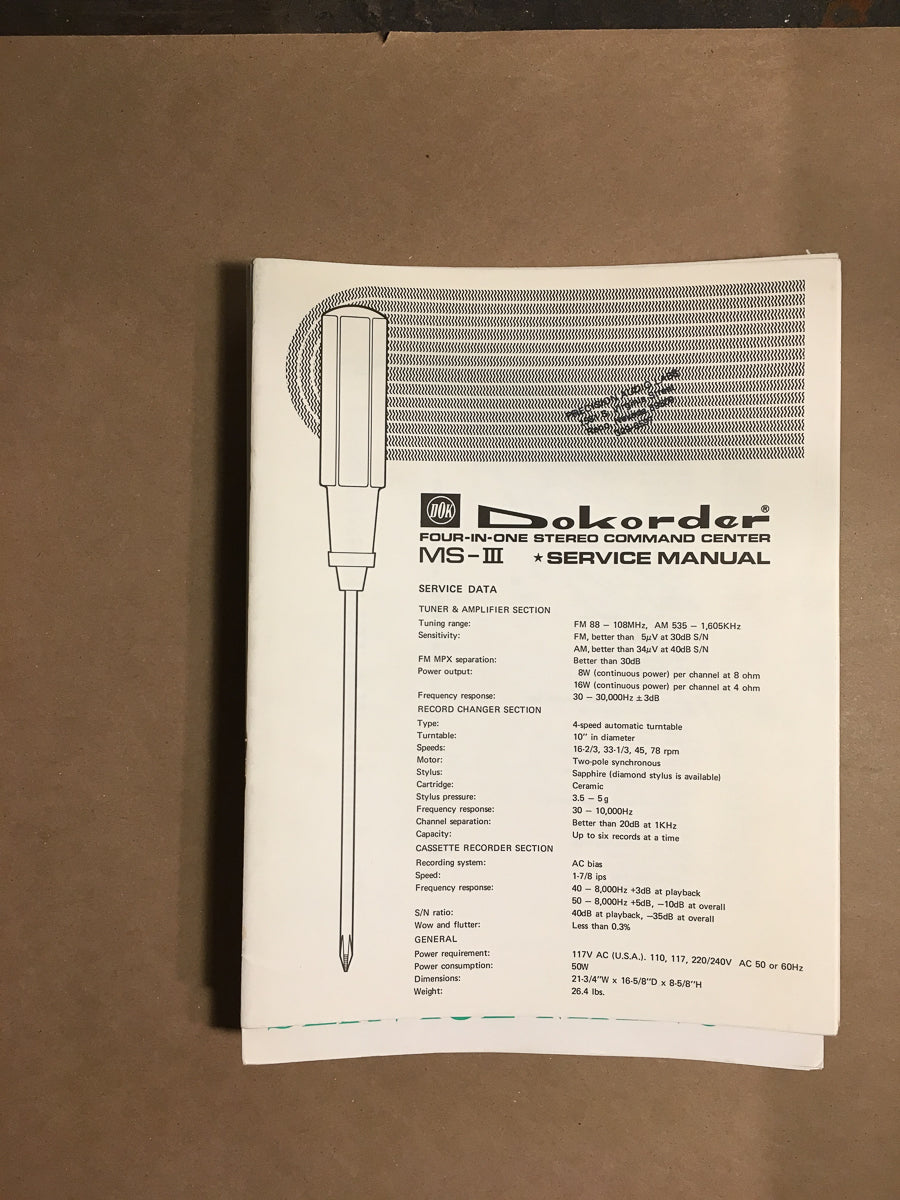 Dokorder MS-III MS-3 Stereo Service Manual *Original*