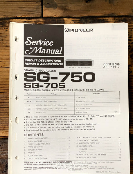 Pioneer SG-705 SG-750 Equalizer  Service Manual *Original*