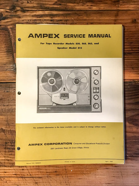 Ampex Model 850 860 865 815  Reel to Reel Service Manual *Original*