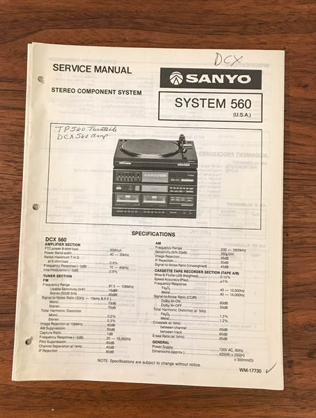 Sanyo System 560 Stereo System Service Manual *Original*