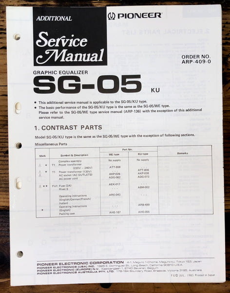 Pioneer SG-05 Equalizer Add. Service Manual *Original*