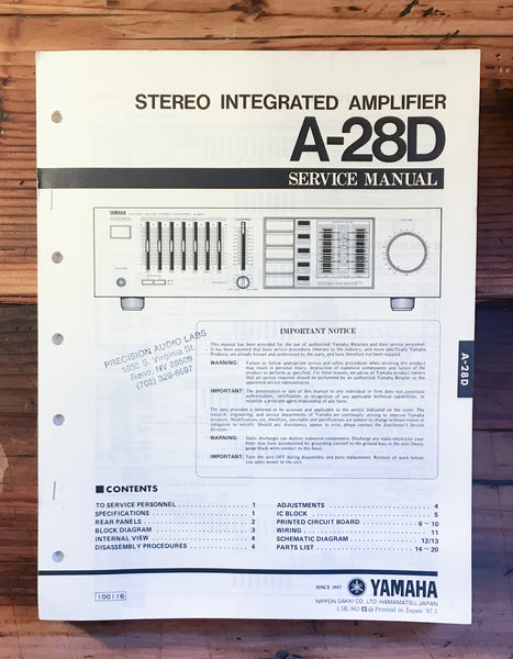 Yamaha A-28D Amplifier Service Manual *Original*