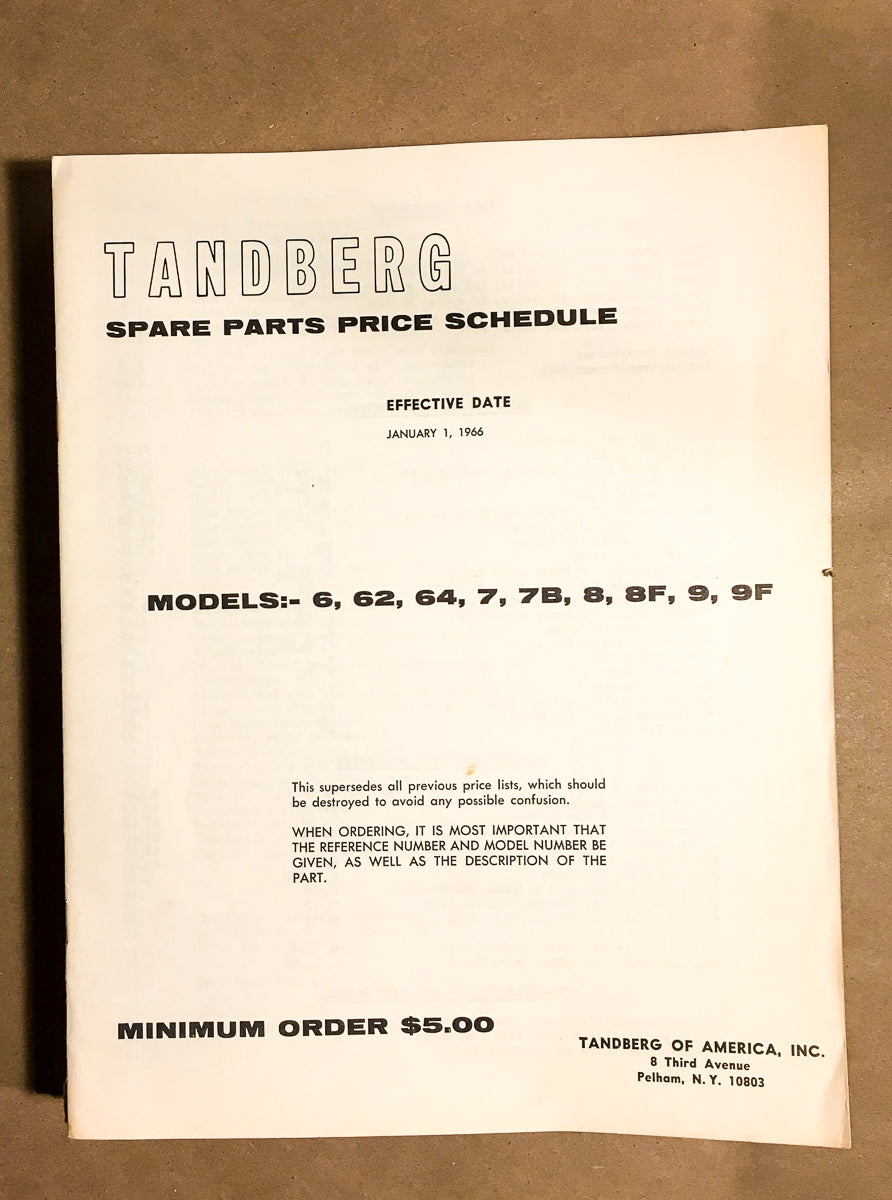 Tandberg Model 6 62 64 7 7b 8 8f 9 9f Tape Player Spare Parts Manual *Orig* #2