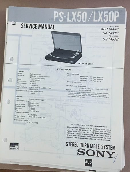 Sony PS-LX50 LX50P Turntable Record Player  Service Manual *Original*