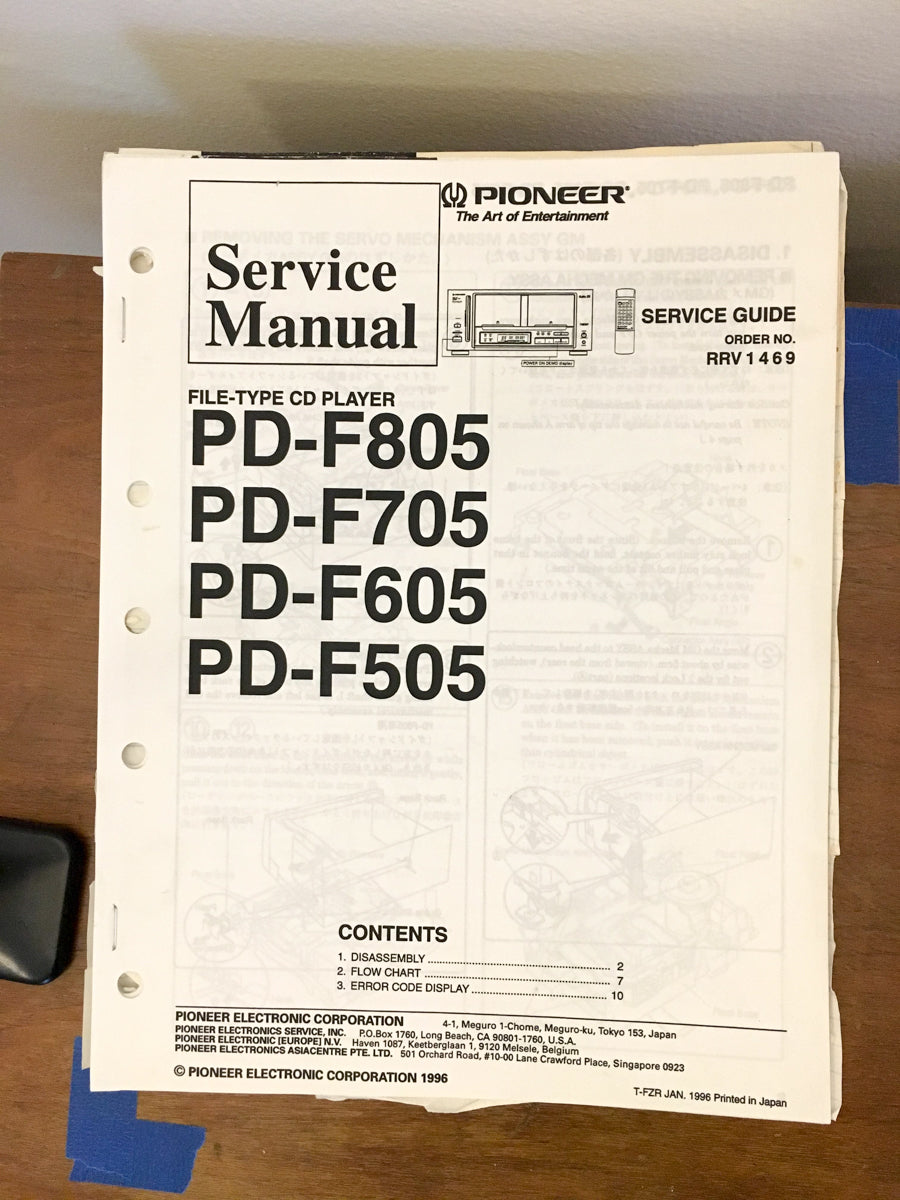 Pioneer PD-F805 -F705 -F605 -F505 CD Player Service Manual *Original*