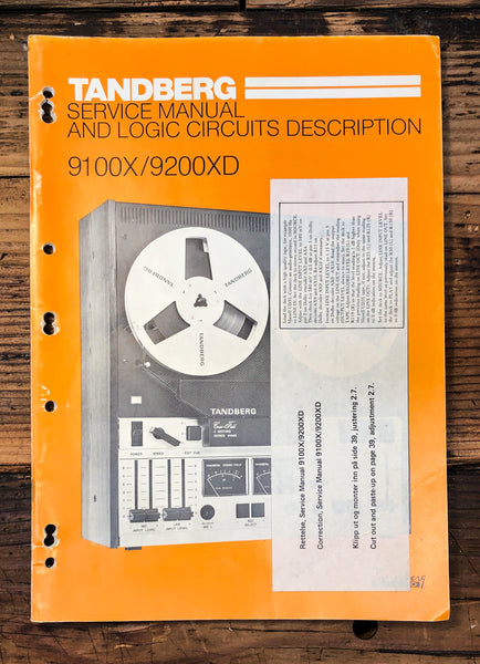 Tandberg 9100X 9200XD Tape Recorder  Service Manual *Original* #2