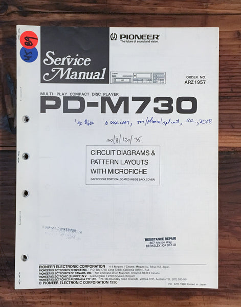 Pioneer PD-M730 CD Player 1 Service Manual *Original*