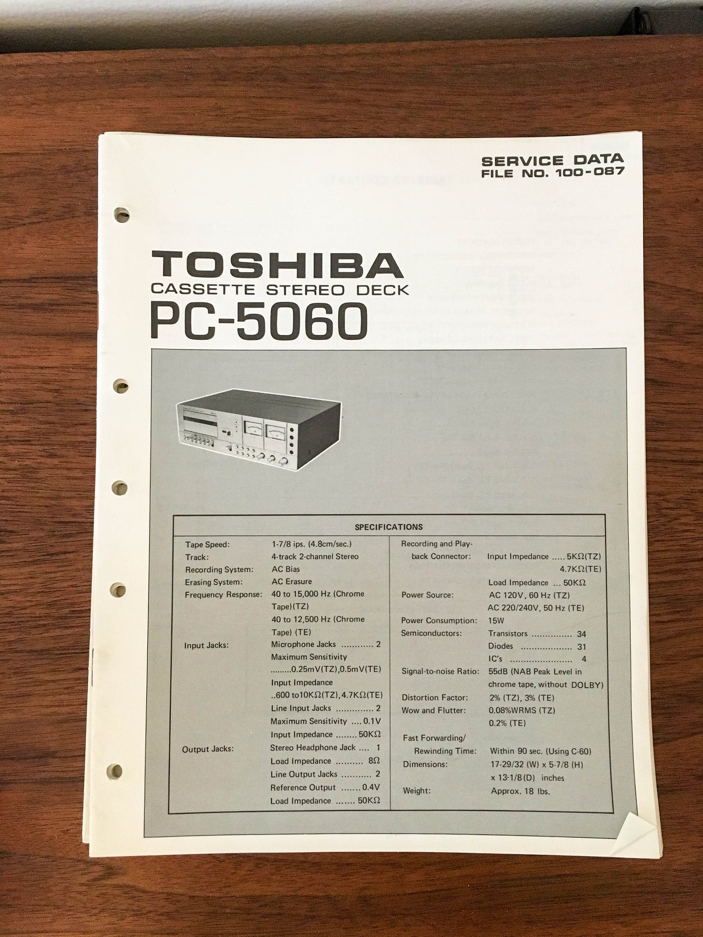 Toshiba PC-5060 Cassette Deck Service Manual *Original*
