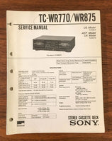 Sony TC-WR770 TC-WR875 Tape Cassette Service Manual *Original*