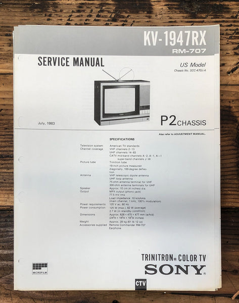 Sony KV-1947RX TV  Service Manual *Original*