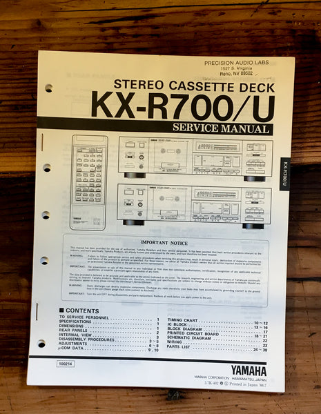 Yamaha KX-R700 R700U Cassette Service Manual *Original*