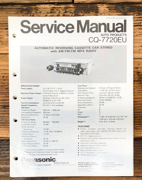 Panasonic CQ-7720EU Car Stereo  Service Manual *Original*