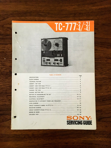 Sony TC-777 TC-777-2 TC-777-4 Reel to Reel Service Manual *Original*