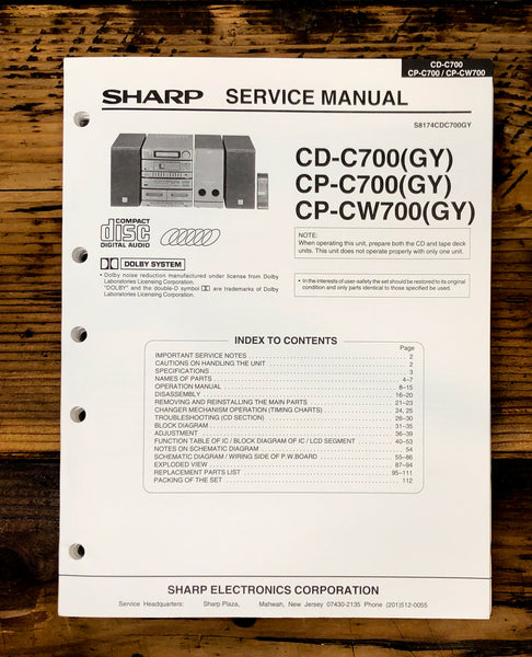 Sharp CD-C700 CP-C700 CP-CW700 Stereo Service Manual *Original*