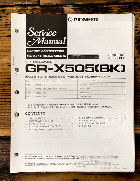 Pioneer GR-X505 Equalizer  Service Manual *Original*