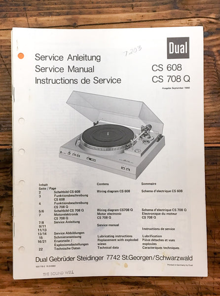 Dual CS 608 CS 708Q Record Player / Turntable  Service Manual *Original*