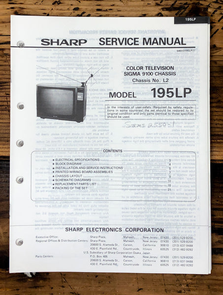 Sharp 195LP TV / Television Service Manual *Original*