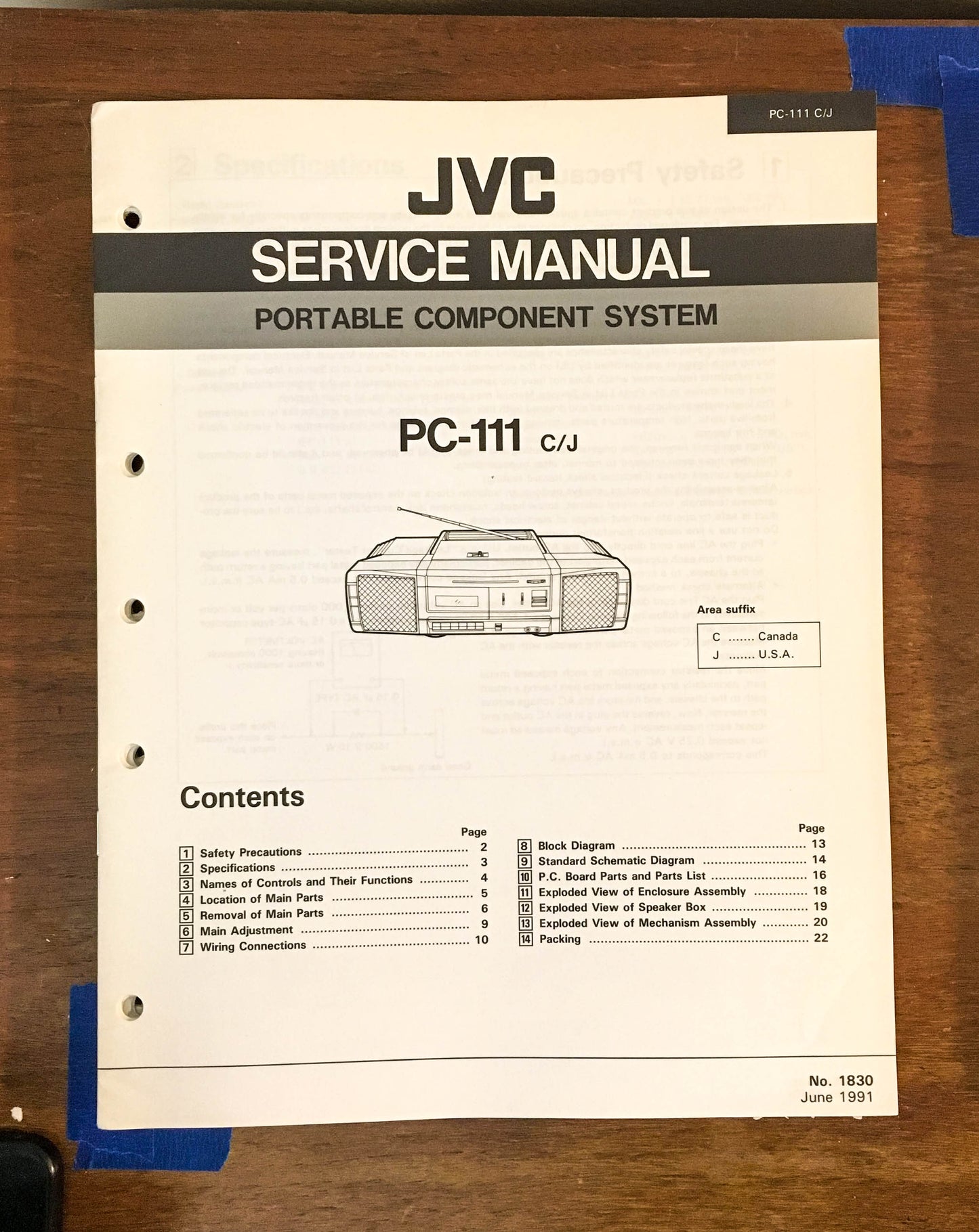 JVC PC-111 CD Portable System Service Manual *Original*