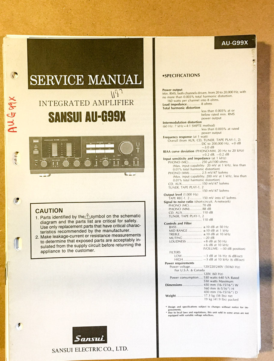 Sansui AU-G99X Amplifier Service Manual *Original*