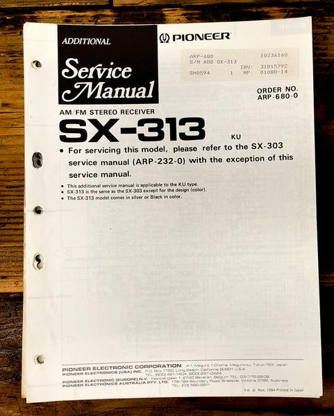 Pioneer SX-313 Receiver Service Manual *Original*