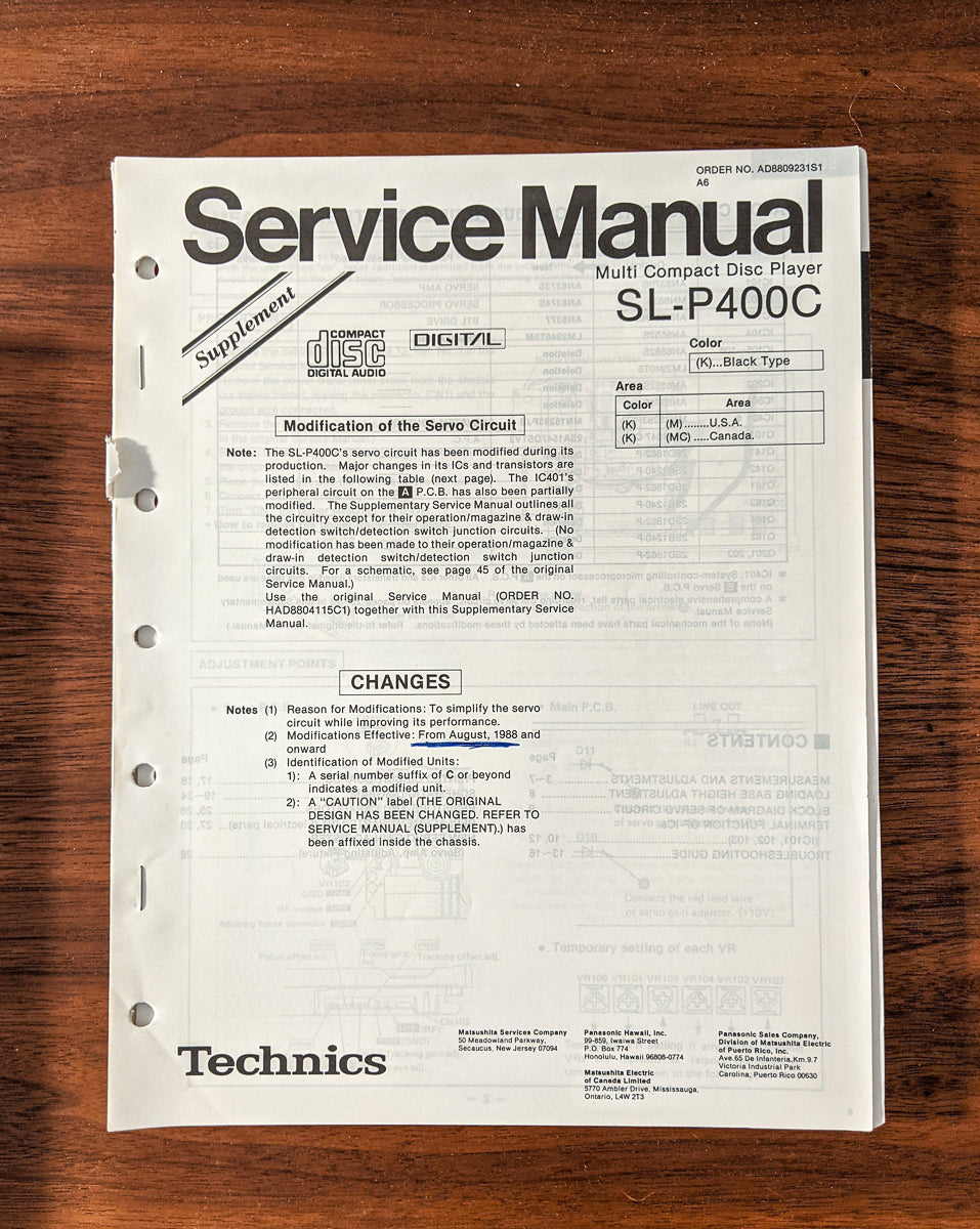 *Original* Technics SL-P800C CD Player Service Manual