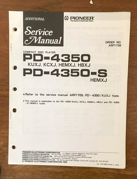 Pioneer PD-4350 PD-4350-S CD Player Service Manual Notice *Original*