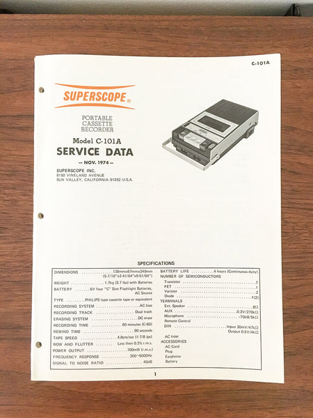 Superscope / Marantz C-101A Cassette Service Manual *Original*