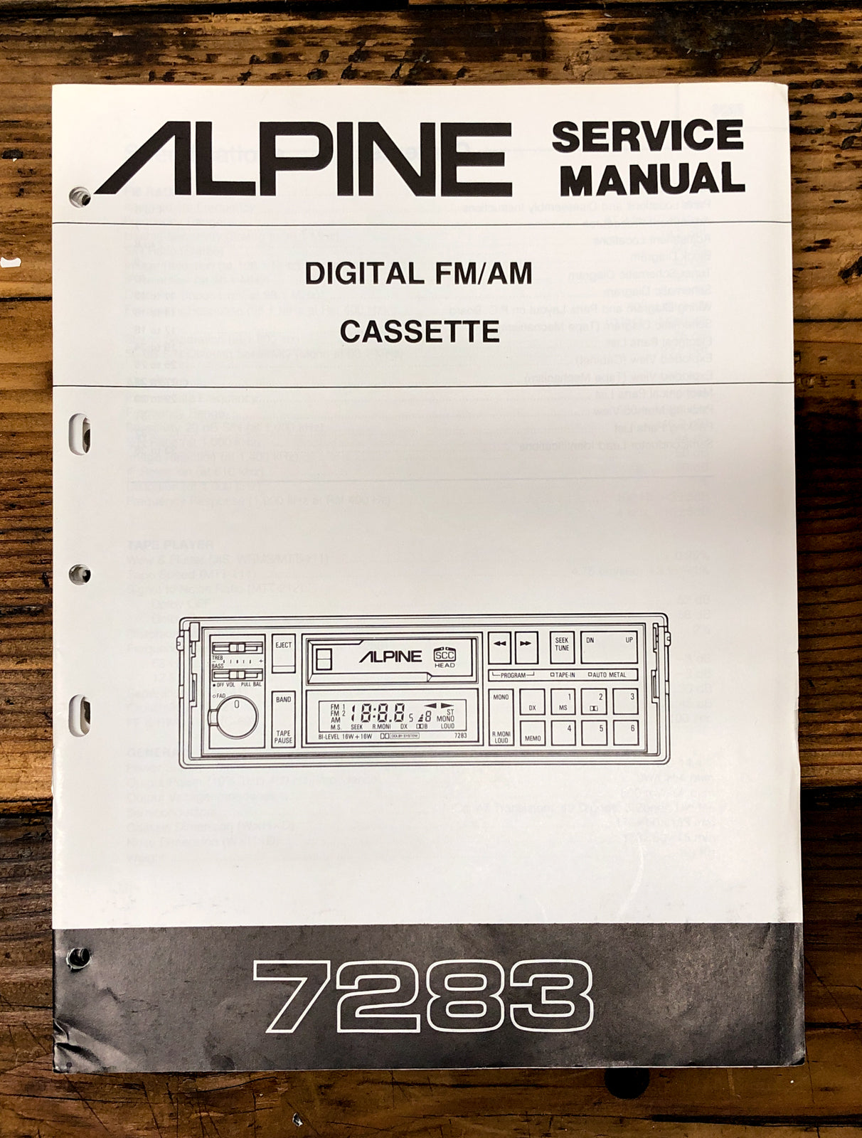 Alpine Model 7283 Car Stereo  Service Manual *Original*