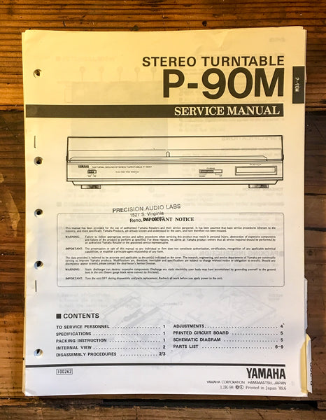 Yamaha P-90M Record Player / Turntable Service Manual *Original*