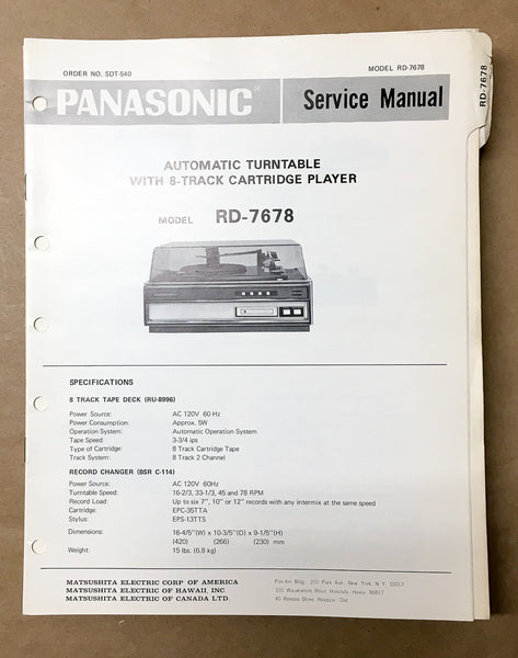 Panasonic RD-7678 Record Player / Turntable Service Manual *Original*